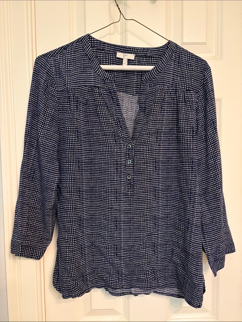 Joie Navy and White Dot Split V Tunic
